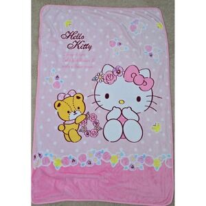Hello Kitty Kids Blanket Plush Soft Flowers Spring Pink Cute 55" X 37"